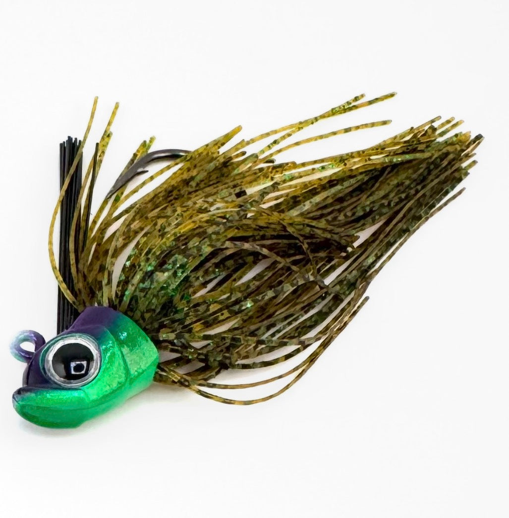 3/4 oz purple, sticky punch, skirted jig